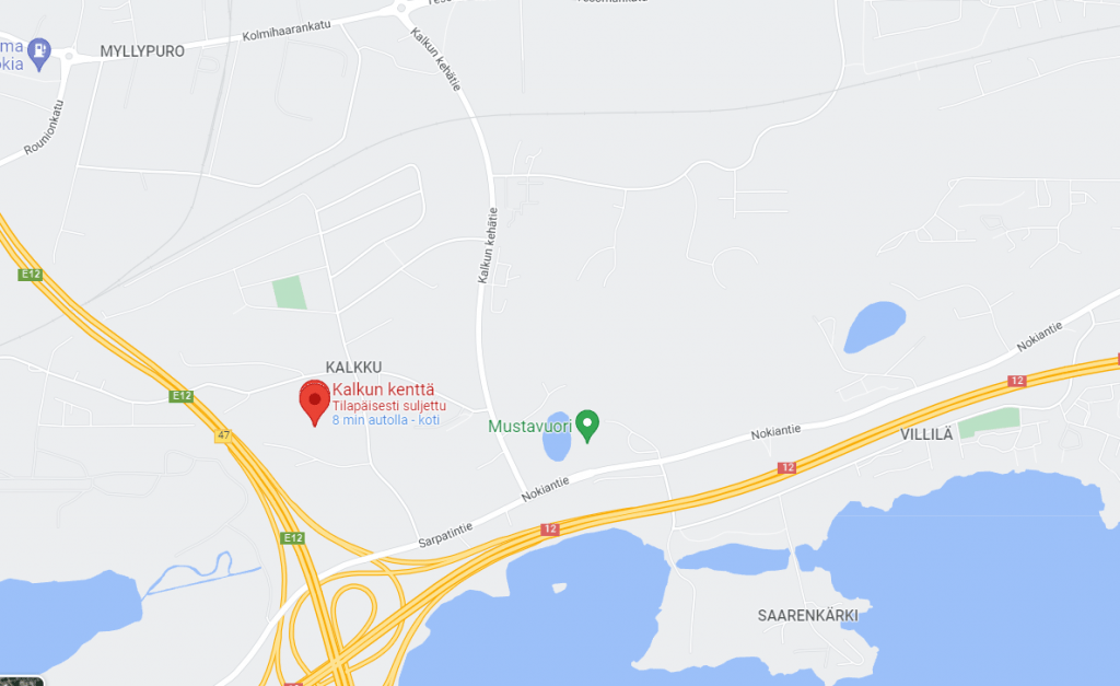 Kentän sijainti kartalla